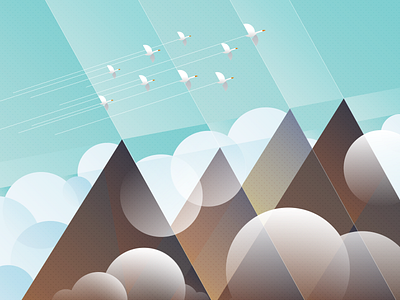 existential geometries: migration (2020) clouds digital illustration digitalart geometric art geometric design goose illustration landscape mountains