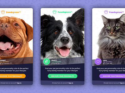 Pet Adoption Concept adoption app cats dogs landing personality pet splash