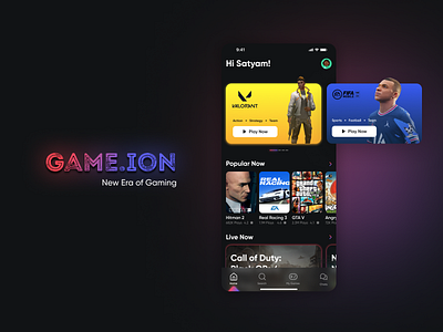Game.ion app dark design gaming mobile new trending ui ux