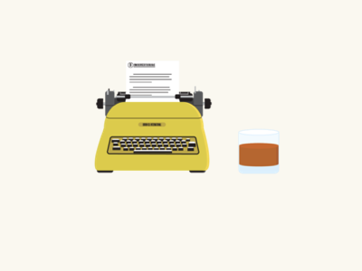 Work Space illustration typewriter whiskey