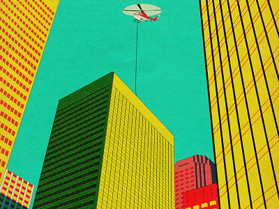 Get to the chopper buildings helicopters illustration vintage