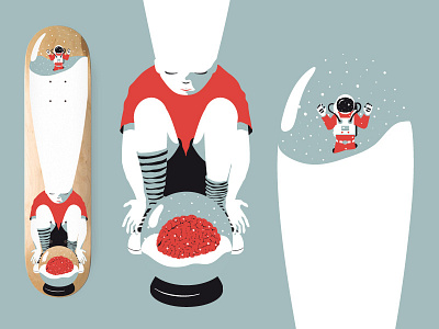 Snow-head skateboard astronaut brain conceptual deck skate skateboard snow spaceman