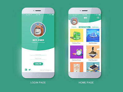 Designer app glow green home page login page ue ui design