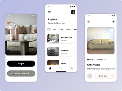 Furniture App appdesign dailyui figma furnitureapp furnitureappui furnitureappuidesign homepage iosapp iosappdesign onboardingpage productpage prototyping ui uiux ux wireframing xd