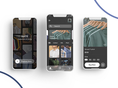 Suite - Shopping App appdesign dailyui ecommerceapp figma homepage iosapp iosappdesign productpage prototyping shirtapp shoppingapp ui uiux ux wireframing xd