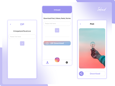 Inload - Instagram downloader app androidapp appdesign dailyui downloaderapp figma homepage instagram instagramdownloader iosapp iosappdesign prototyping ui uiux ux wireframing xd