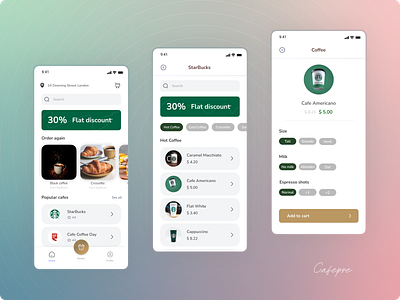 Cafepre - Coffee app androidapp appdesign bestui cafe cafescreen coffee coffeeapp design discount figma homepage illustration iosappdesign prototyping splashscreen ui uiux ux wireframing xd