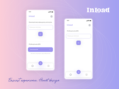 Inload - Instagram downloader aboutus androidapp app appdesign design figma homepage homescreen iosappdesign logo portfolio prototyping service ui uiux ux web website wireframing xd