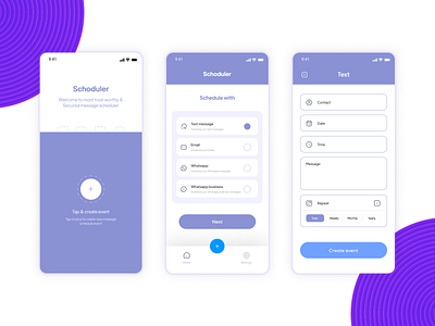 Schoduler - Message scheduler app androidapp animation appdesign bestui figma iosapp iosappdesign landing page message messenger app prototyping schedule shopping ui uiux ux webdesign website wireframing xd