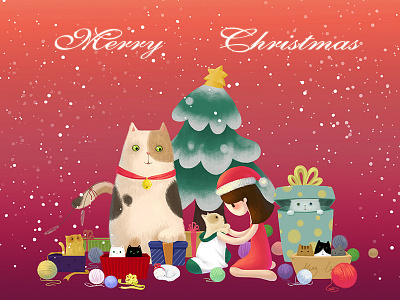 Merry Christmas cat painting