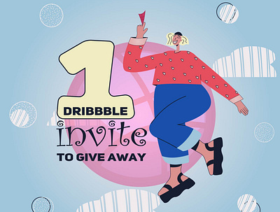 I have got one Dribbble invite to give away!!! character design design dribbble flat flat character follow girl graphic design illustration invitation invite sky vector