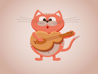 Cute red cat singing) animation art cartoon cat character design cute cat design funny game graphic design guitar icon illustration music red singing song sticker vector