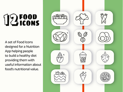 A set of food icons app design diet dietitian digital food graphic design icon icons illustration line line icons nutrition nutritionist set ui vector