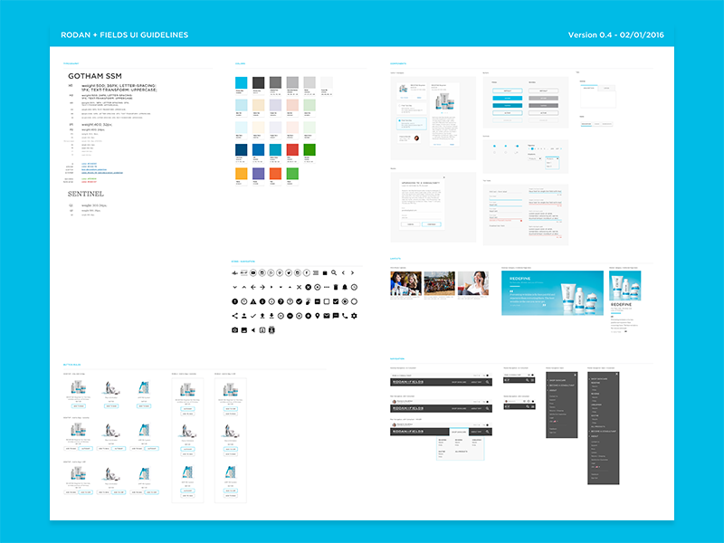 Rodan + Fields UI Guidelines guidelines style guide toolkit design system color palette brand evolution kit elements components style guide ui