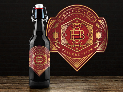 Benedictiner Resurrection Label beer bottle branding brewery history label logo stout typography
