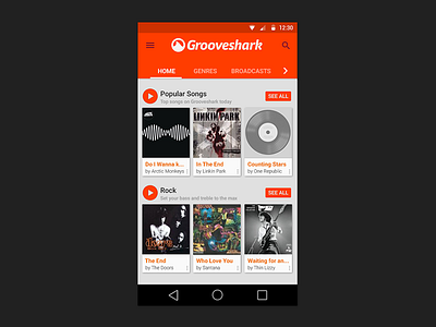 Grooveshark's Android App Redesign with Material Design android best design google interface material mobile music redesign ui ux