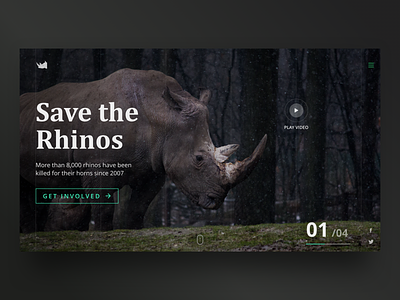 Save the Rhinos - Landing Page animal black darkui design extinct forest landing page rhino save ui ux web wildlife