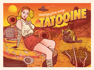 Greetings From Sunny Tatooine! pin up postcard print screen print star wars tatooine