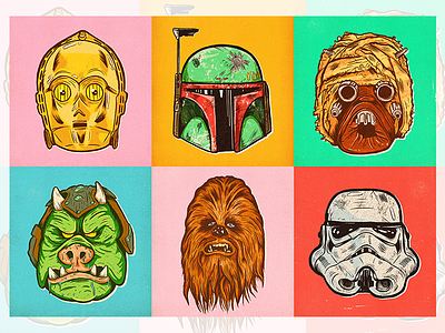 Helmets, Creatures & Droids! Oh My! halftone may the fourth movie old school retro scifi star wars