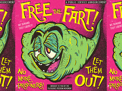 Free The Fart! cartoon fart halftone lowbrow old school text type
