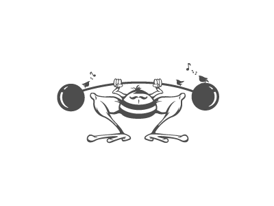 The Mighty Frog bw cartoon character design feet frog mustaches. circus strong weights