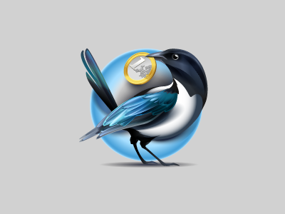 Magpie app bird blue coin design icon illustration ios logo magpie wing