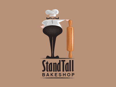 Stand Tall Baker baker bakeshop character chef cook design illustration logo rolling pin