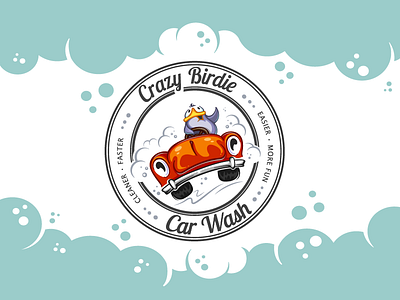 Crazy Birdie Car Wash bird car car wash clean cleaning design illustration logo washing water