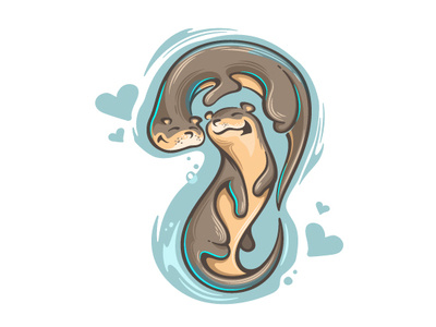 Otter Love animal cartoon character cute design family happiness heart illustration linear logo love otter otters swimming