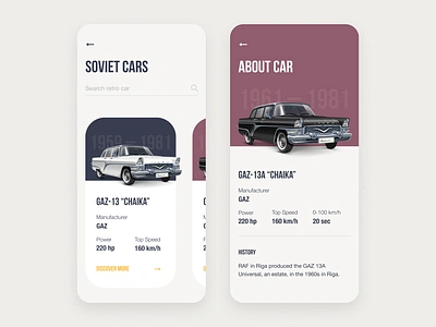 Soviet Cars (mobile) car cars clean concept design flat ios minimal retro typography ui ux