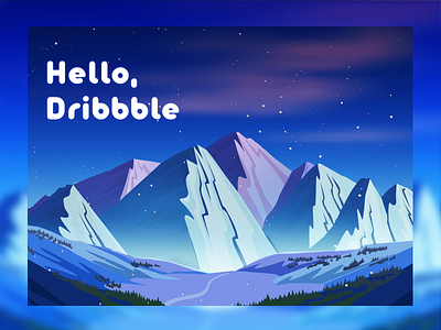 Hello dribbble! blue card mountain new night space stars