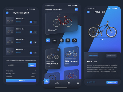 Bike shop mobile app design android app branding design e commerce graphic design illustration ios landing page logo mobile mobile app ui ux