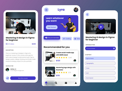 Lyra - Online Course Mobile App Design 2d android branding design graphic design illustration ios landing page learning logo mobile app online course ui ux vector