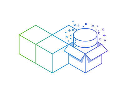 You're almost ready to unbox some magic... database illustration isometric line magic
