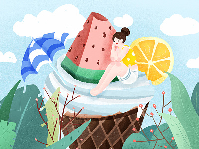 A cool summer cartoon cool ice cream illustration summer watermelon