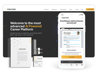 Hiration - Web design ai powered app design brand identity design branding creative dribbble graphic design hiration hiringapp illustration logo pixel resume builder stationery design ui design ui ux ux design web design website