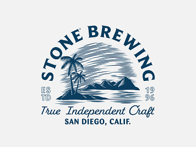 Stone Brewing Oasis badge beer craft beer design illustration merchandise oasis ocean palm tree tropical typography