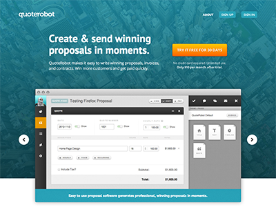 quoterobot home page home landing proposals quoterobot