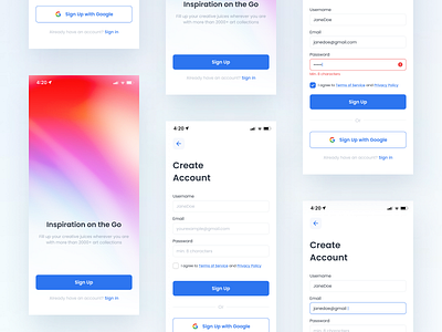 Sign Up / Registration Form - Mobile account app clean ui create account dailyui dailyui001 design exploration form gradient minimalistic mobile mobile app design registration sign up sign up form sign up ui ui user interface ux