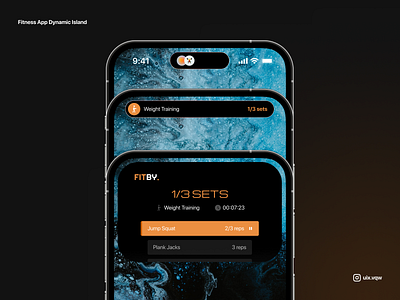 Fitness App Dynamic Island app apple clean ui dark mode design dynamic dynamic island exploration fitness gym health interaction iphone island minimalistic mobile notification ui ux widget