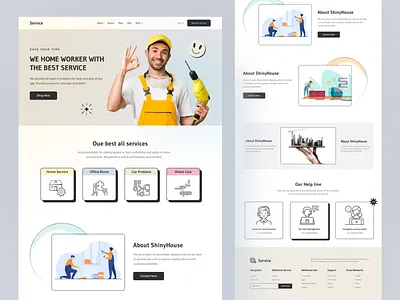 Home Service Worker Landing Page branding branding website design delivery e commerce app full website home service home sevice landing page home worker kline landing page landing page problem website sevice ui design ui.ux design ux design website website landing page worker service worker website