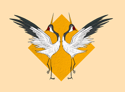 Cranes meeting bird cranes design digital illustration digital painting illustration illustration art japanese