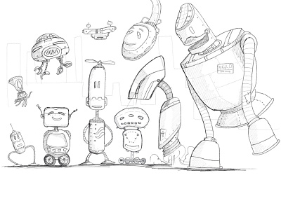 Robot Sketch (Line Art) bw ipad robot sketch