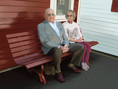 Grandparents 99thinfantry cats grandparents ipad photoreference procreate red bench wwii