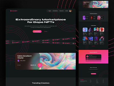 NFT Marketplace Landing Page Design | UI Design dark darklanding darkmode darktheme design landingpage landingpagedesign landingpageui nft nftlandingpage nftmarketplace typography ui uidesign uiux uiuxdesign ux visual visualdesign webdesign