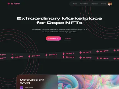 NFT Marketplace Landing Page Design | UI Design dark darklanding darkmode darktheme design landingpage landingpagedesign landingpageui logo nft nftmarketplace typography ui uidesign uiux uiuxdesign ux web webdesign