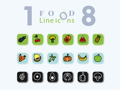 18 Line icons food 3d branding design graphic design ico illustration logo typography ui ux vector