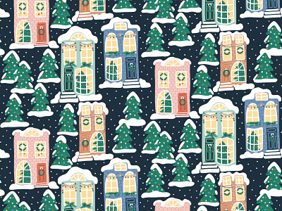Snowy Christmas in the City art licensing christmas christmas pattern design illustration pattern pattern design surface design surface pattern design surfacedesign