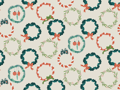 Christmas Wreath art licensing christmas christmas pattern design illustration pattern pattern design repeat pattern surface design surfacedesign