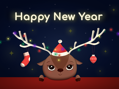 New Year 3d illustration fairy lights happy new year holidays illustration merry christmas new year red reindeer